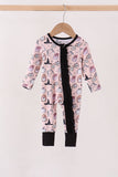 Pink Spooky embroidery bamboo ruffle romper Aaria Tees