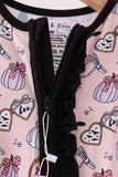 Pink Spooky embroidery bamboo ruffle romper Aaria Tees