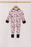 Pink Spooky embroidery bamboo ruffle romper Aaria Tees