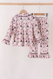 Pink Spooky print bamboo pajama set Aaria Tees