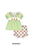 Green Jack-O-Lantern embroidery ruffle bloomer set Aaria Tees
