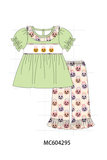 Green Jack-O-Lantern embroidery ruffle pants set Aaria Tees