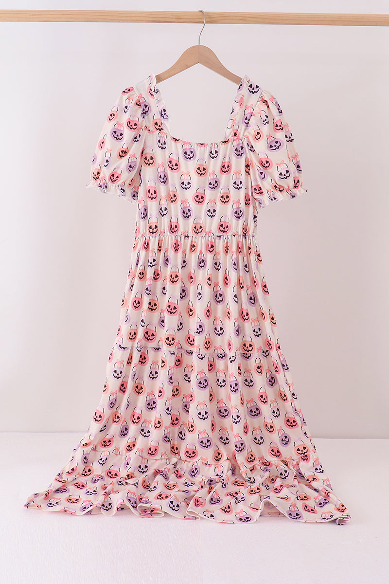 Jack-O-Lantern print tiered mom dress - Aaria Tees Aaria Tees