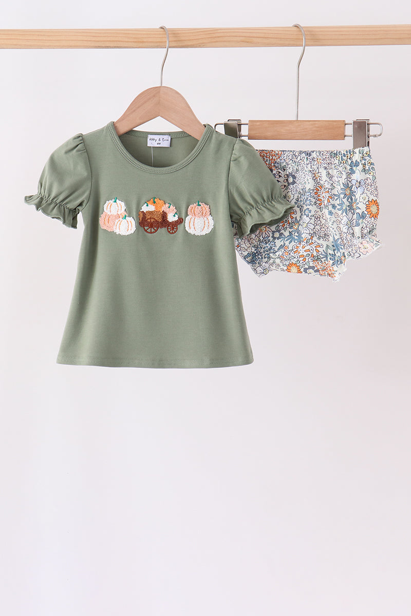 Green pumpkin french knot bloomer set - Aaria Tees Aaria Tees