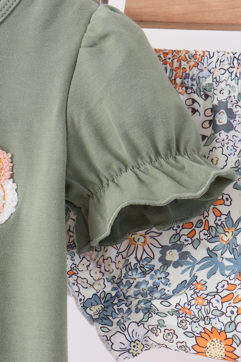 Green pumpkin french knot bloomer set - Aaria Tees Aaria Tees