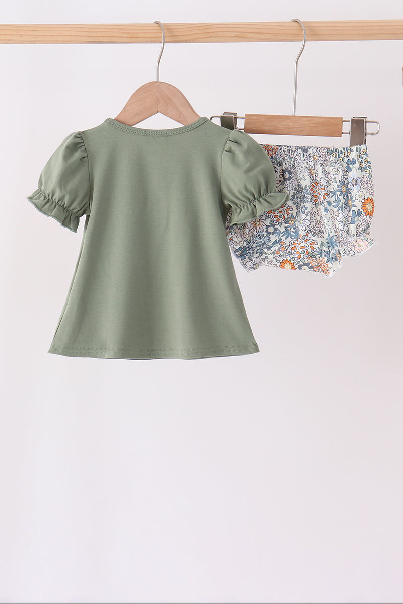 Green pumpkin french knot bloomer set - Aaria Tees Aaria Tees