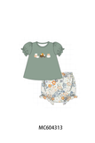 Green pumpkin french knot bloomer set Aaria Tees