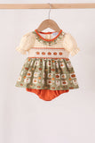 Vintage pumpkin smocked ruffle bubble - Aaria Tees Aaria Tees