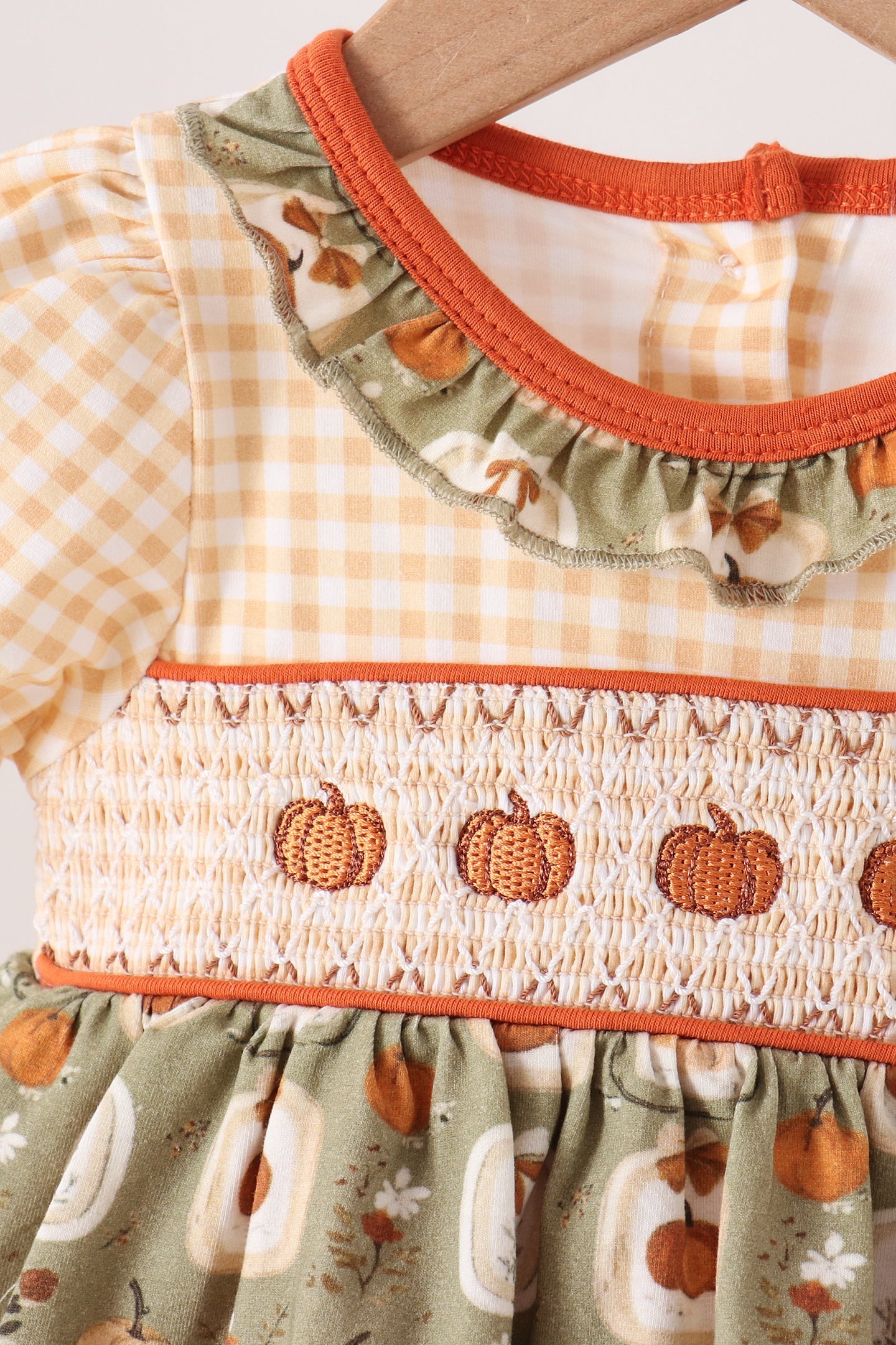 Vintage pumpkin smocked ruffle bubble - Aaria Tees Aaria Tees