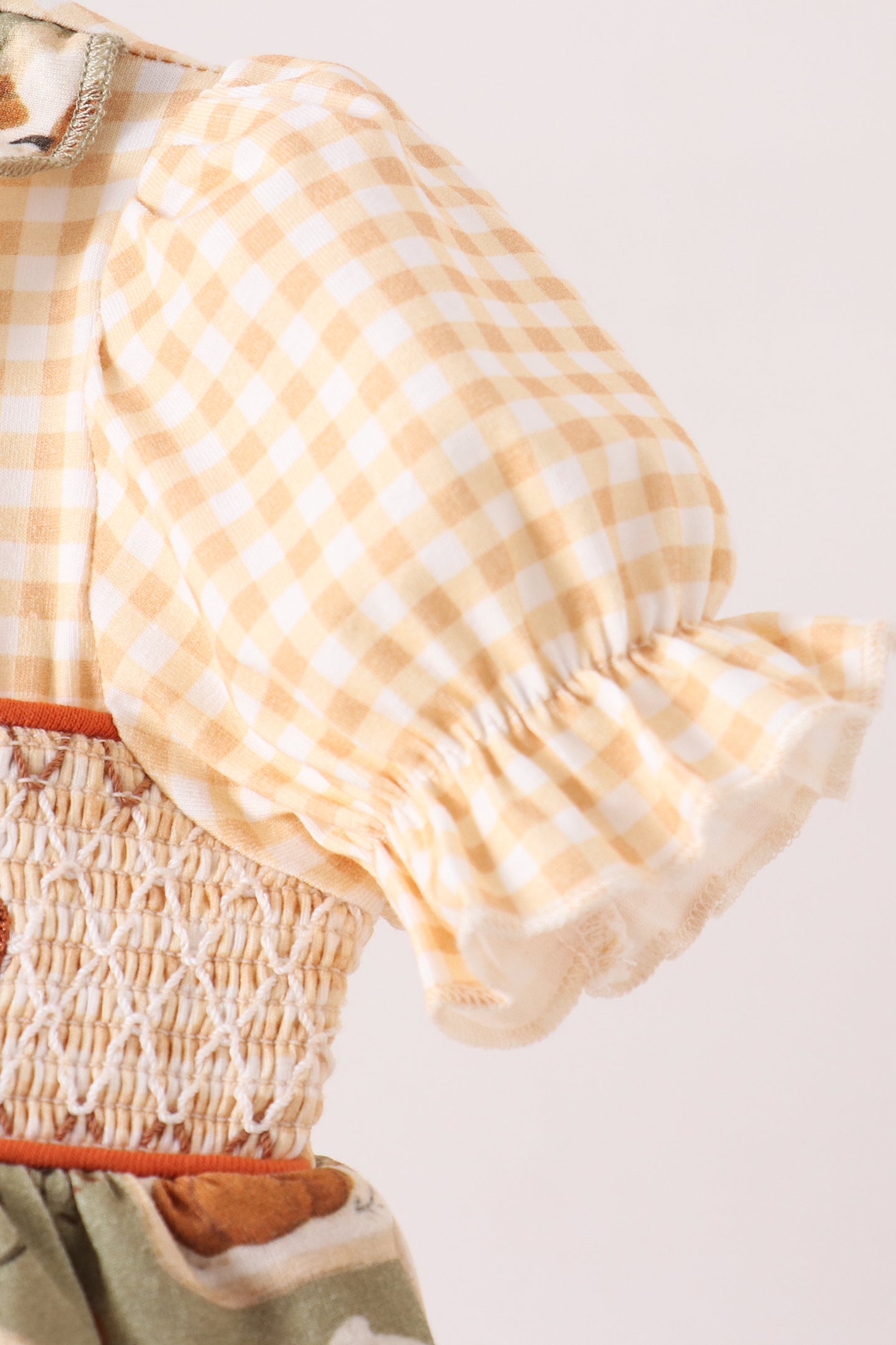 Vintage pumpkin smocked ruffle bubble - Aaria Tees Aaria Tees