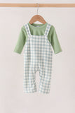 Sage plaid 2pc romper set Aaria Tees