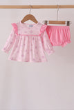 Pink floral bow ruffle bloomer set - Aaria Tees Aaria Tees
