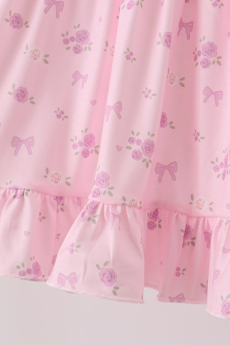 Pink floral bow ruffle dress - Aaria Tees Aaria Tees