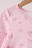 Pink floral bow ruffle dress - Aaria Tees Aaria Tees