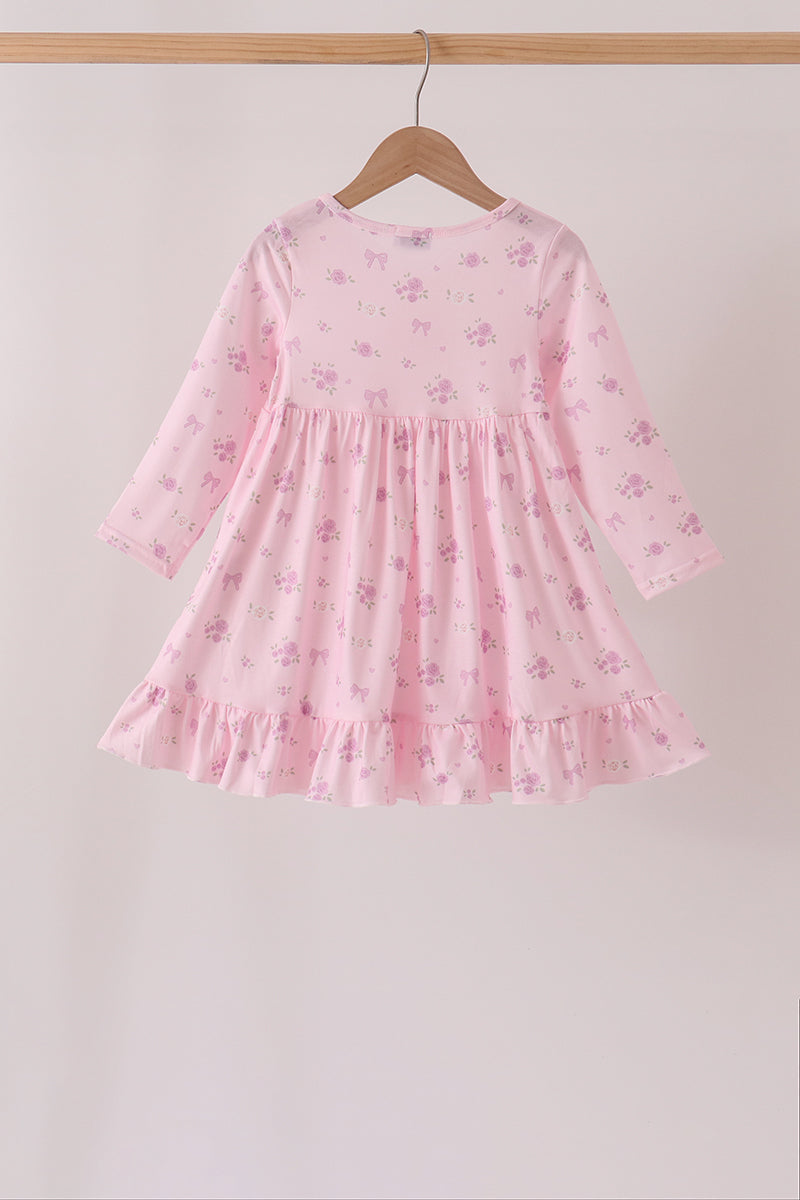 Pink floral bow ruffle dress - Aaria Tees Aaria Tees