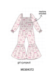 Pink Floral Bow Smocked Jumpsuit Aaria Tees
