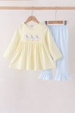 Beige goose embroidery ruffle pants set Aaria Tees