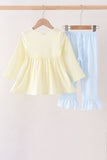 Beige goose embroidery ruffle pants set Aaria Tees