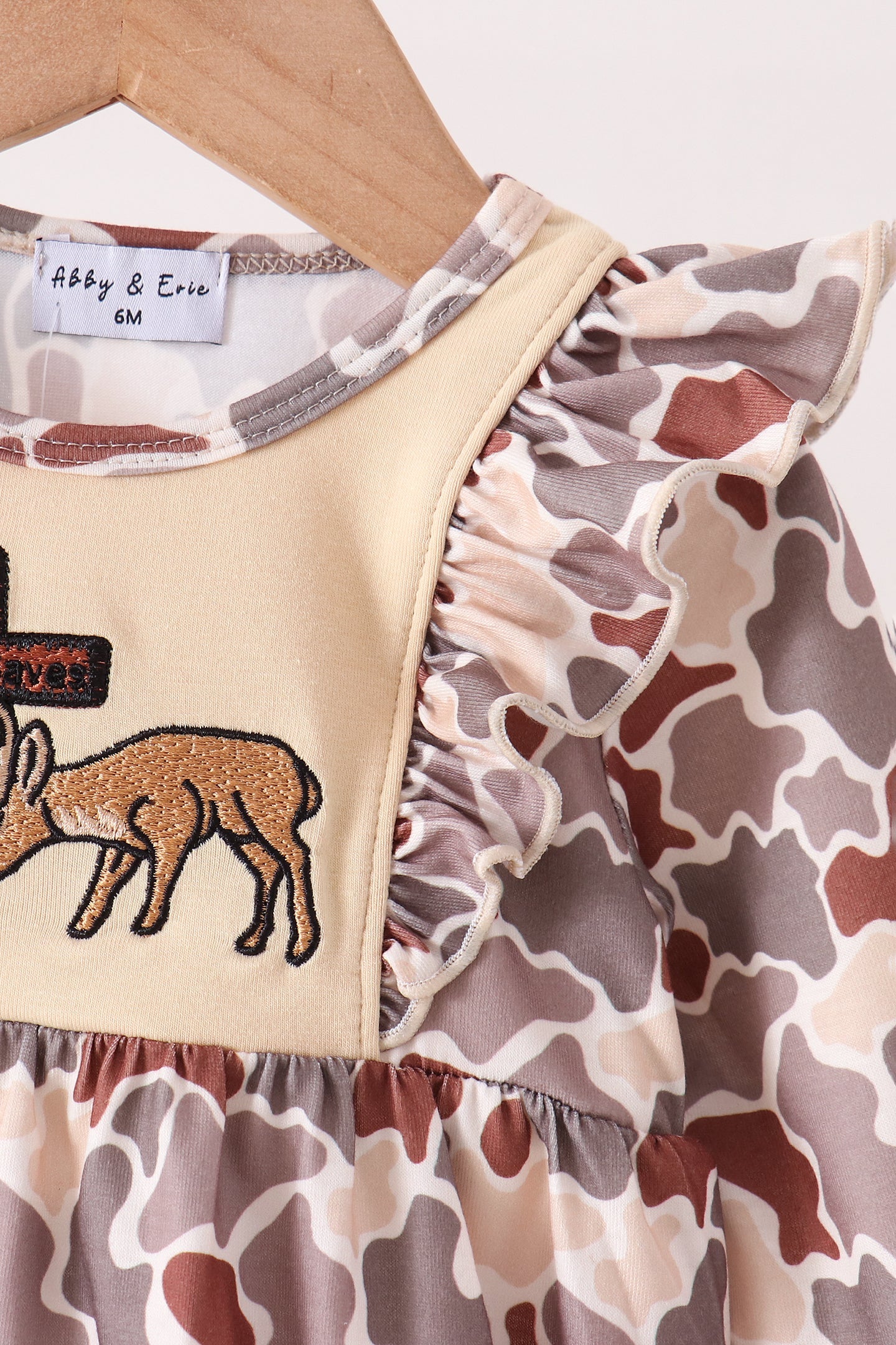Khaki camoufalge cross deer embroidery ruffle bubble - Aaria Tees Aaria Tees