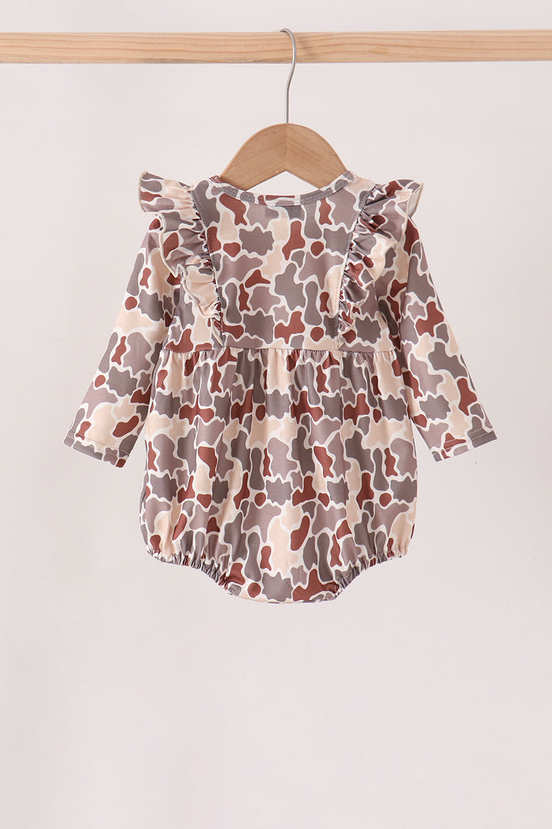 Khaki camoufalge cross deer embroidery ruffle bubble - Aaria Tees Aaria Tees