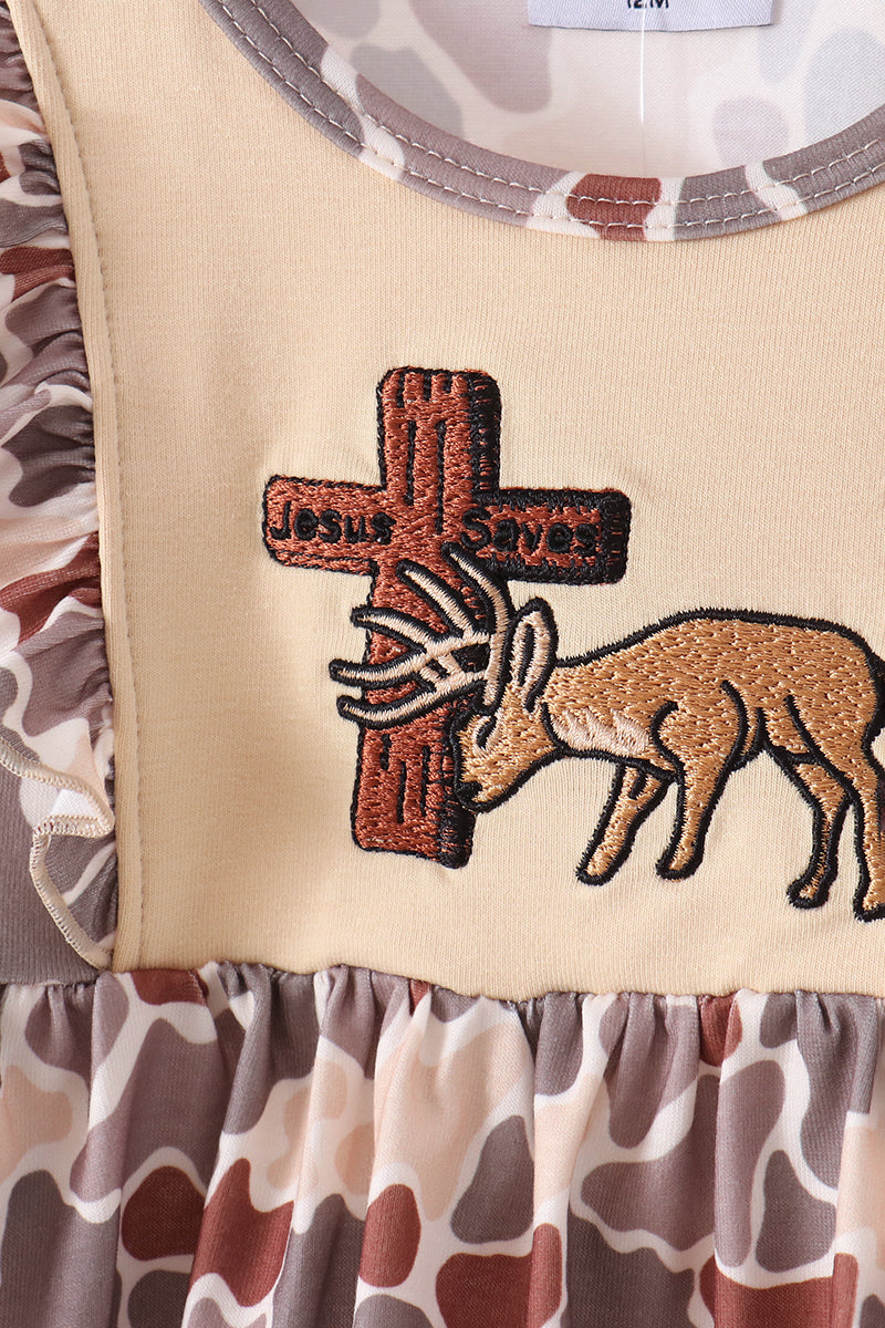 Khaki camoufalge cross deer embroidery ruffle bloomer set - Aaria Tees Aaria Tees