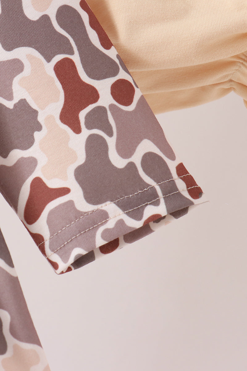 Khaki camoufalge cross deer embroidery ruffle bloomer set - Aaria Tees Aaria Tees