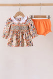 Coral floral smocked bloomer set Aaria Tees