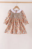 Coral floral smocked dress Aaria Tees