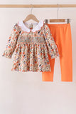 Coral floral smocked pants set Aaria Tees