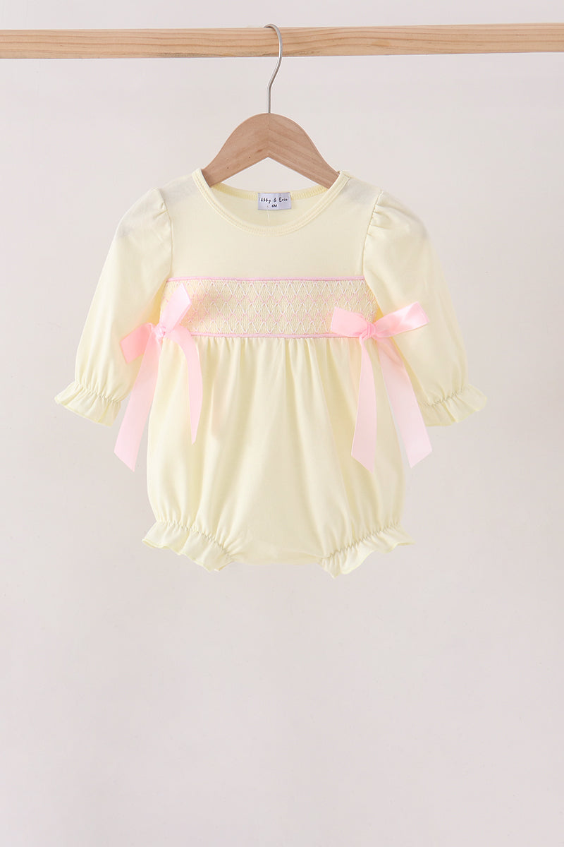 Cream smocked bow bubble - Aaria Tees