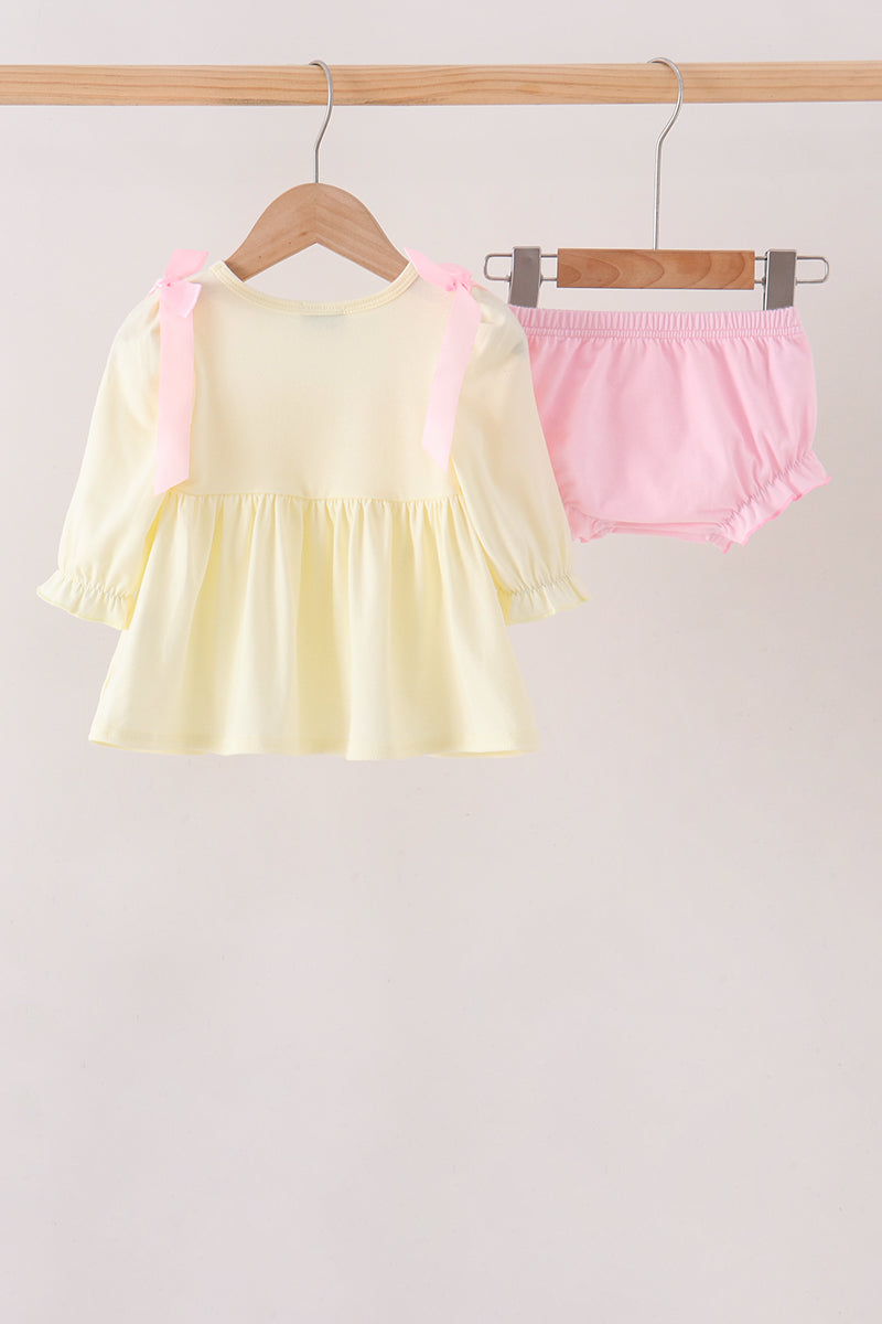 Cream smocked bow bloomer set - Aaria Tees Aaria Tees