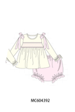 Cream smocked bow bloomer set Aaria Tees