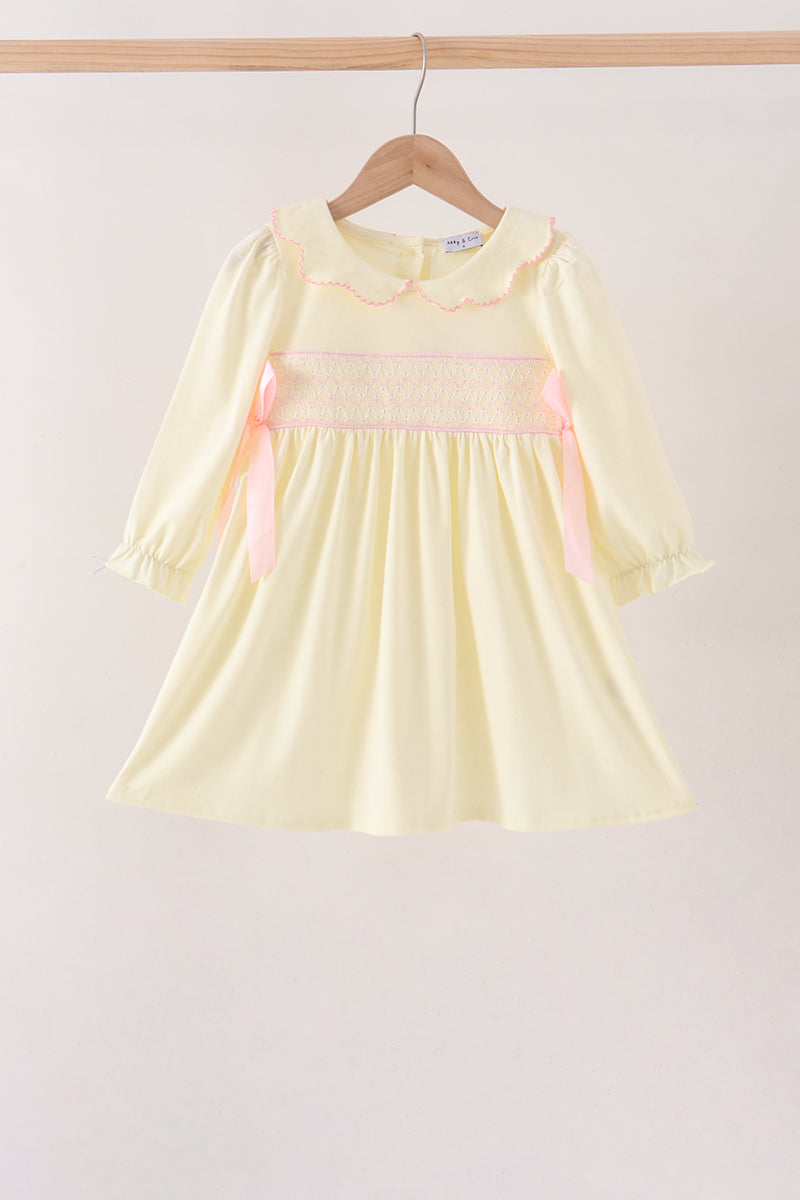 Cream smocked bow dress - Aaria Tees