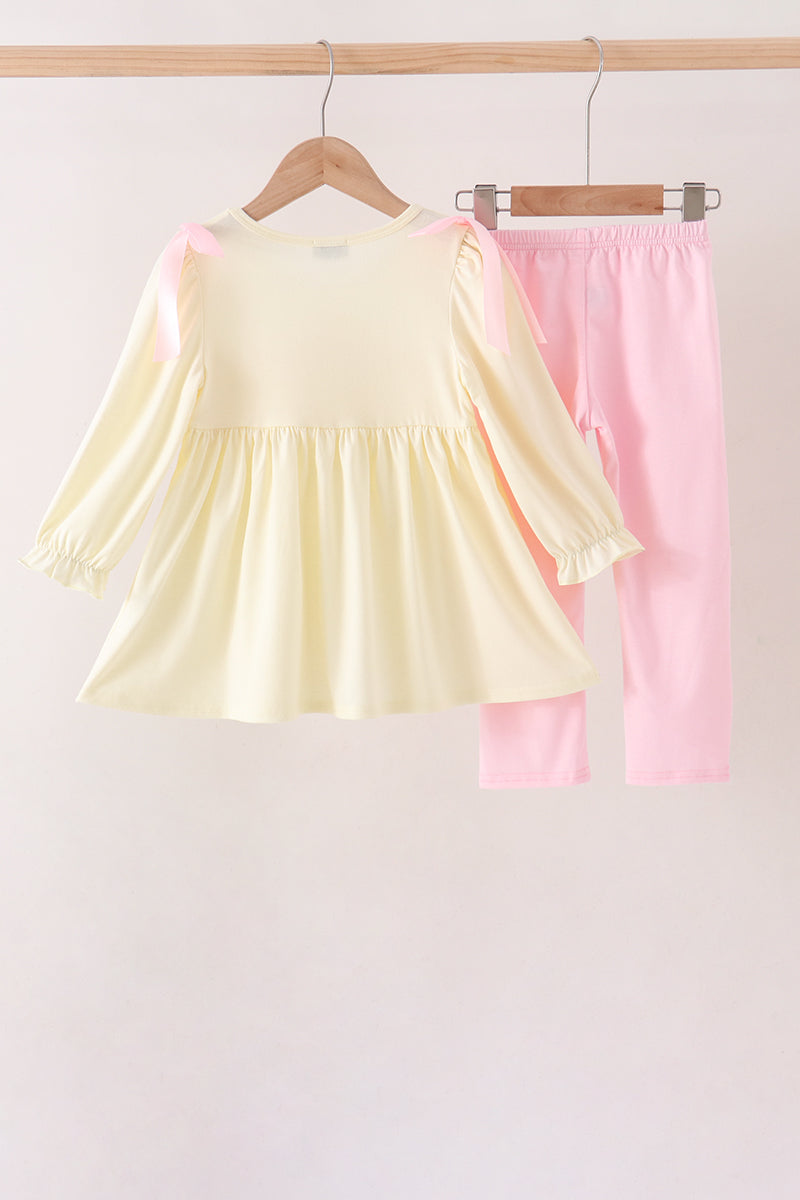 Cream smocked bow pants set - Aaria Tees Aaria Tees