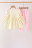 Cream smocked bow pants set - Aaria Tees Aaria Tees