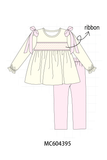 Cream smocked bow pants set Aaria Tees