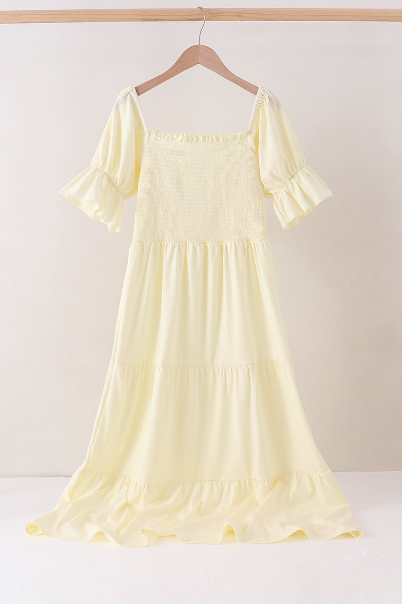 Cream smocked mom tiered dress - Aaria Tees