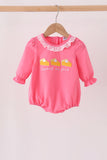 Pink sweet as pie embroidery ruffle bubble Aaria Tees