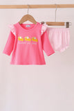 Pink sweet as pie embroidery ruffle bloomer set Aaria Tees