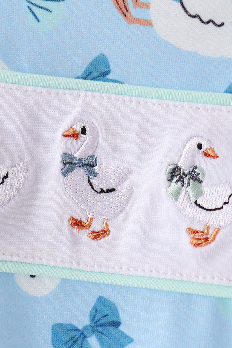 Blue goose bow embroidery ruffle romper - Aaria Tees Aaria Tees