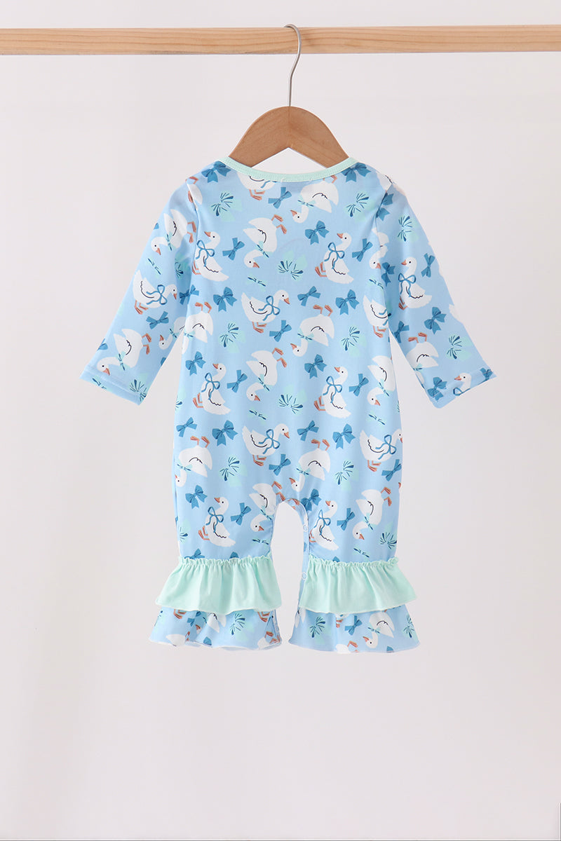 Blue goose bow embroidery ruffle romper - Aaria Tees Aaria Tees