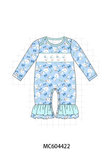 Blue goose bow embroidery ruffle romper Aaria Tees