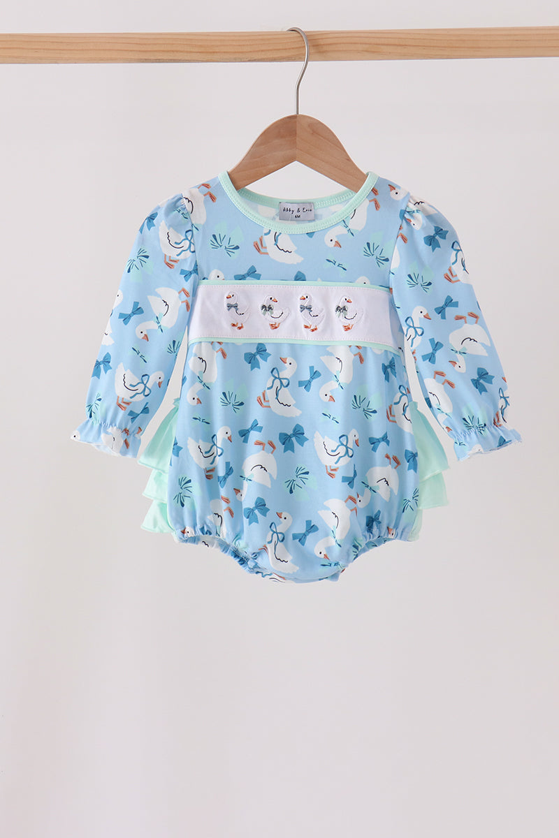 Blue goose bow embroidery ruffle bubble - Aaria Tees Aaria Tees