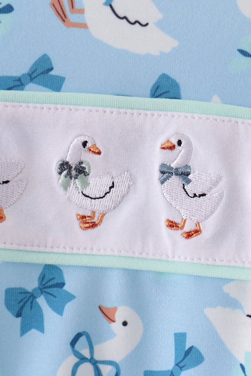 Blue goose bow embroidery ruffle bubble - Aaria Tees Aaria Tees