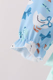 Blue goose bow embroidery ruffle bubble - Aaria Tees Aaria Tees