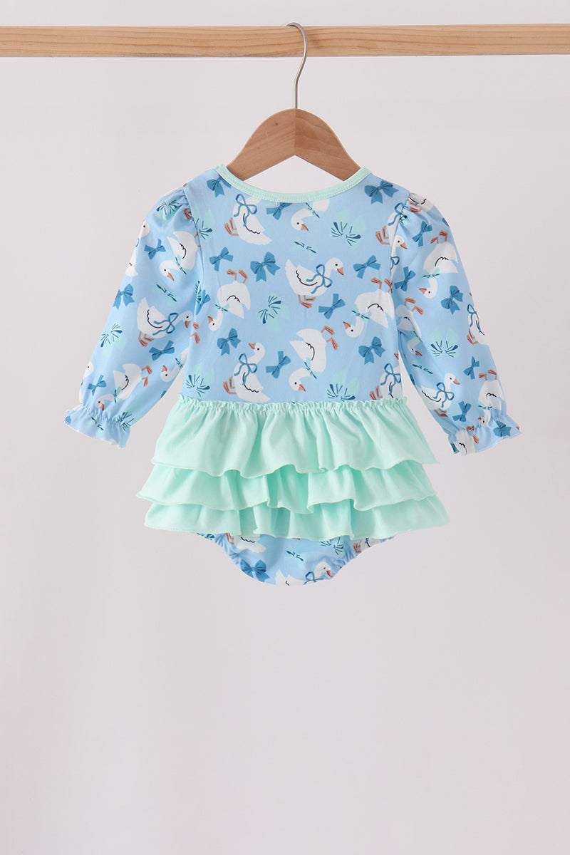 Blue goose bow embroidery ruffle bubble - Aaria Tees Aaria Tees