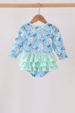 Blue goose bow embroidery ruffle bubble - Aaria Tees Aaria Tees