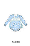 Blue goose bow embroidery ruffle bubble Aaria Tees