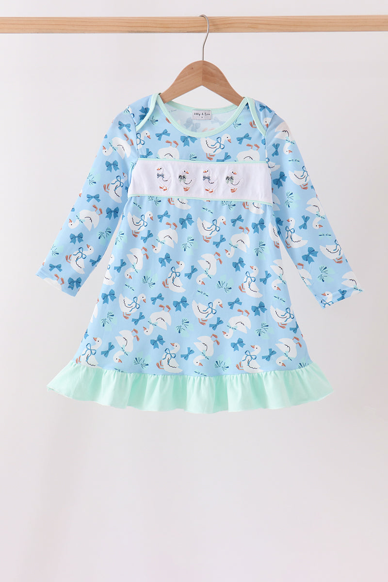 Blue goose bow embroidery ruffle dress - Aaria Tees Aaria Tees