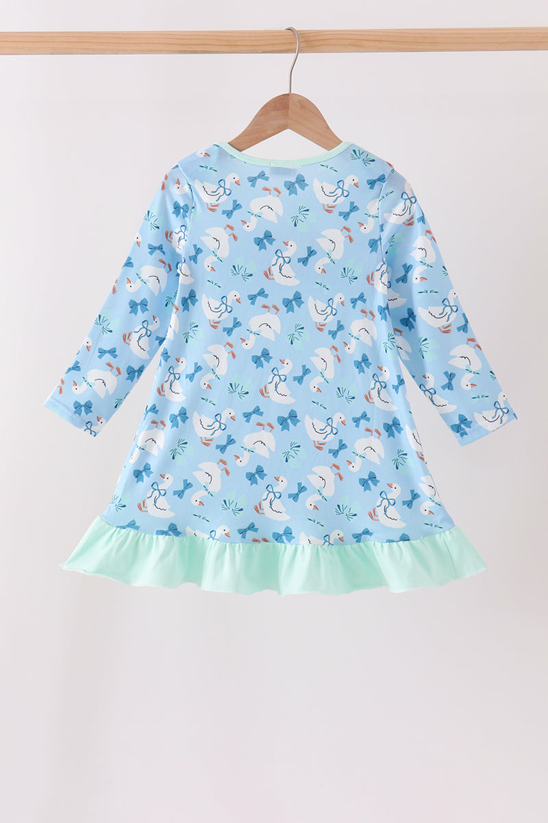 Blue goose bow embroidery ruffle dress - Aaria Tees Aaria Tees